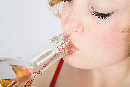 女青年,喝,玻璃瓶