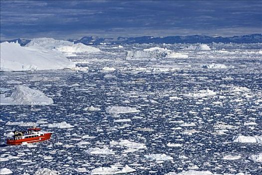 格陵兰,伊路利萨特,世界遗产,游船,航行,道路,迷宫,冰山,湾,正面