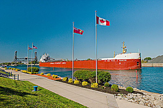 加拿大,汽船,线条,大湖区,街道,升降吊桥,挨着,港口,散步场所,安大略省,出口,船,运河