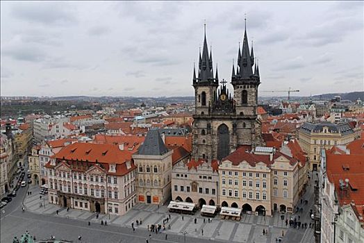 老城,老城广场,旧城广场,老,钟楼,布拉格,提恩教堂,捷克共和国