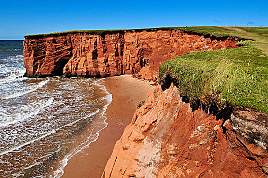 红色,悬崖,帽,马格达伦群岛,魁北克,加拿大,北美