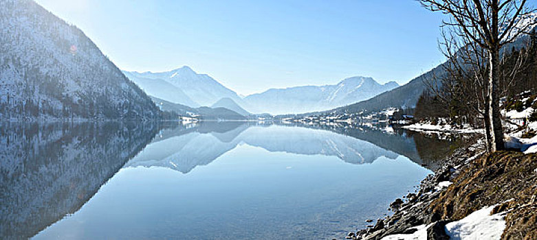 风景,湖,晴天,冬天,地区,施蒂里亚,奥地利