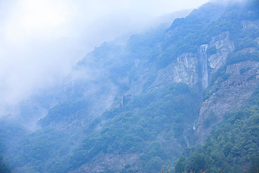 烟雨,诗画,春雨,雾,山,樱花,马头墙