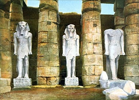 三个,雕塑,拉美西斯二世,路克索神庙,埃及,20世纪,艺术家,未知