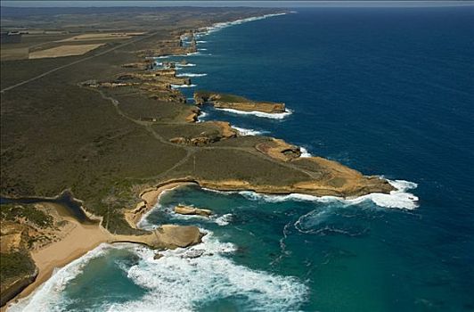 海洋,道路,直升飞机,飞行,俯视,悬崖,海边风景,靠近,十二门徒岩,南大洋,维多利亚,澳大利亚