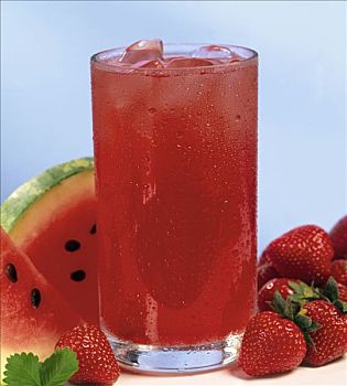 草莓,西瓜,饮料,玻璃杯,不含酒精