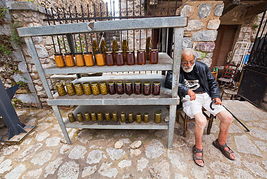 老人,销售,蜂蜜,橄榄,希腊
