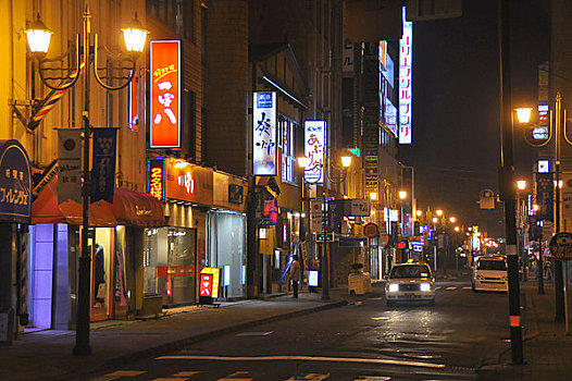 小路,餐馆,夜晚,钏路市,北海道