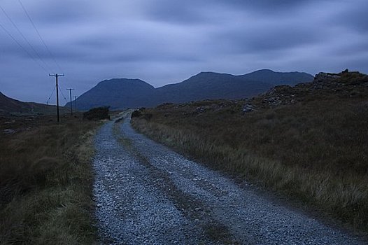 道路,夜晚,康纳玛拉,戈尔韦郡,爱尔兰