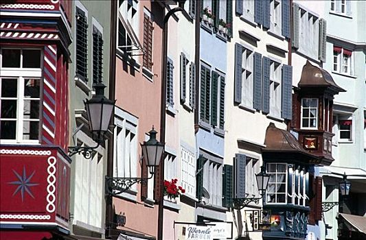 门脸,狭窄街道,苏黎世,瑞士,欧洲