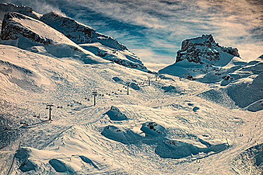 滑雪缆车,积雪,山,阿尔卑斯山,瑞士