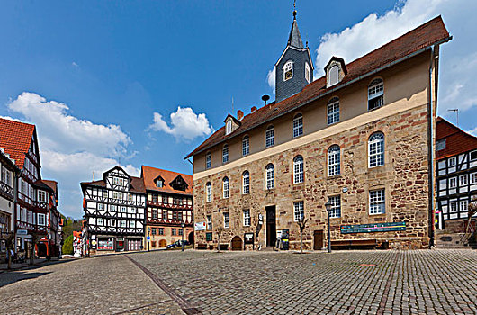 市场,市政厅,中世纪,城镇,地区,黑森州,德国,欧洲