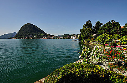 卢加诺,山,马焦雷湖,提契诺河,瑞士,欧洲