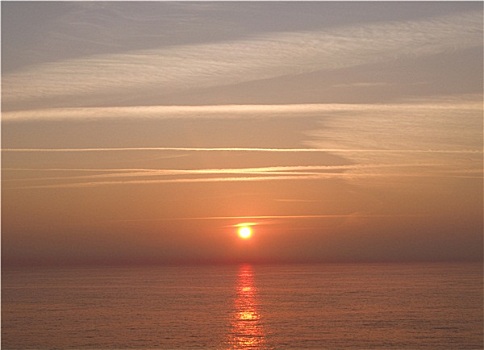 日落,上方,平和,海洋