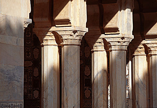 琥珀堡,斋浦尔,拉贾斯坦邦,印度,拱廊,大理石,柱子