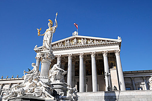 雕塑,智神星,雅典娜,正面,议会,维也纳,奥地利,欧洲