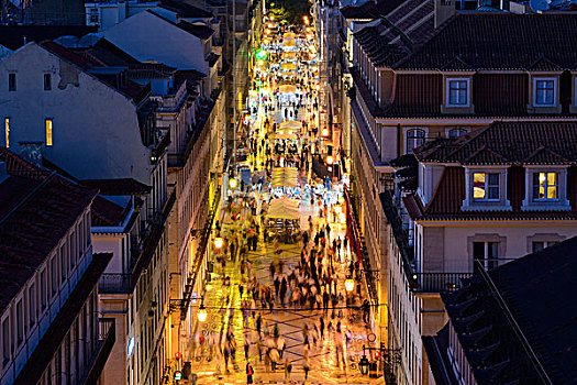 俯视图,喧闹,光亮,夜晚,里斯本,葡萄牙
