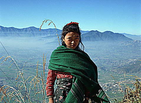山,女孩,波卡拉,尼泊尔