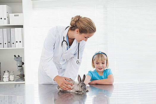 兽医,展示,女孩,小兔