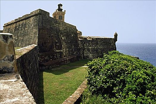 侧面,城堡,牢固,粗厚,墙壁,圣胡安,波多黎各
