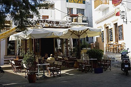 街边咖啡厅,城市,帕特莫斯岛,多德卡尼斯群岛,希腊