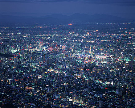 城市,夜景,山