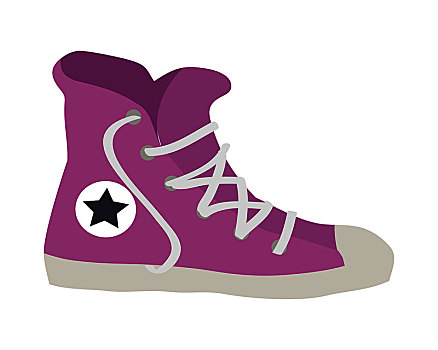 隔绝,紫色,运动,鞋,插画,一个,运动鞋,白色,鞋带,时尚,人,脚底,圆,黑色,星,卡通,设计,风格,矢量