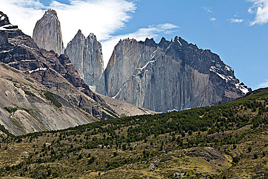 陡峭,顶峰,花冈岩,山,托雷德裴恩国家公园,麦哲伦省,区域,巴塔哥尼亚,智利,南美,拉丁美洲,北美