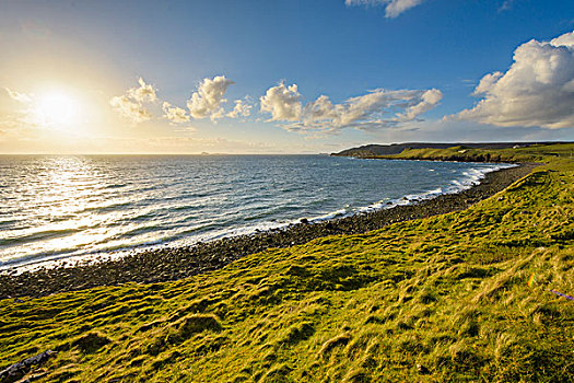 岩石,沿岸,海滩,太阳,发光,上方,海洋,斯凯岛,苏格兰,英国