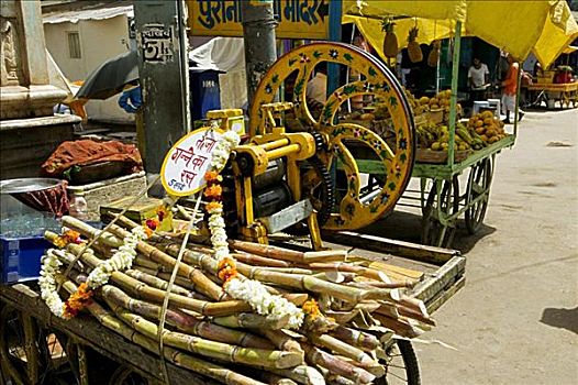 俯拍,甘蔗,市场货摊,普什卡,拉贾斯坦邦,印度
