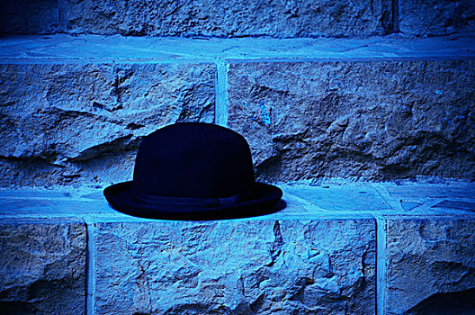 黑色,圆顶礼帽,帽子,石头,阶梯,蓝色