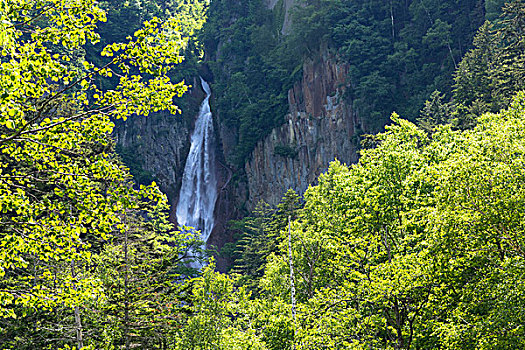 流星,瀑布,山,城镇,北海道,日本