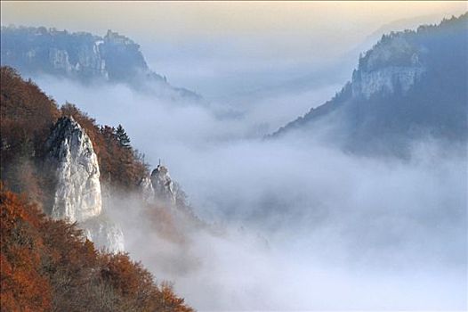 雾状,多瑙河,山谷,巴登符腾堡,德国