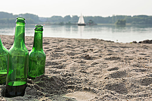 瓶子,啤酒,海滩,采石场,水塘,巴登符腾堡,德国