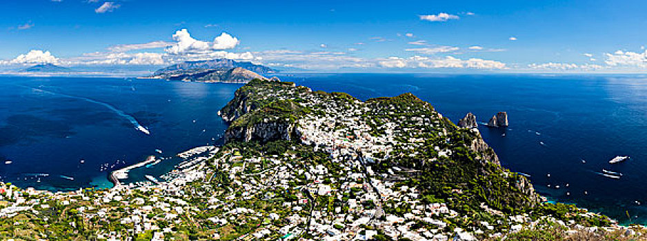 俯视图,卡普里岛,悬崖,索伦托,半岛,背景,那不勒斯湾,伊特鲁里亚海,坎帕尼亚区,意大利