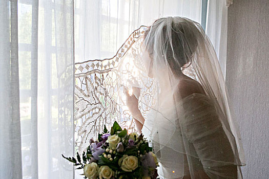 新娘,后面,窗户