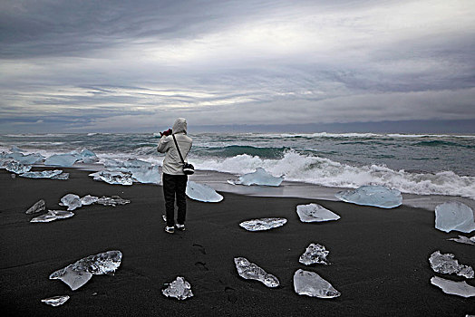 冰岛,大块,冰,岸边