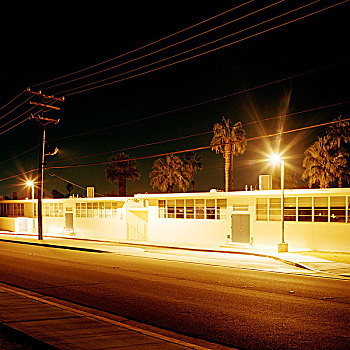 街道,建筑,夜晚,长时间曝光,棕榈泉