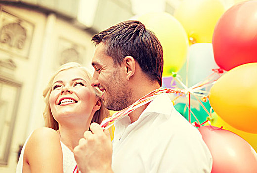 暑假,庆贺,约会,概念,幸福伴侣,彩色,气球,城市