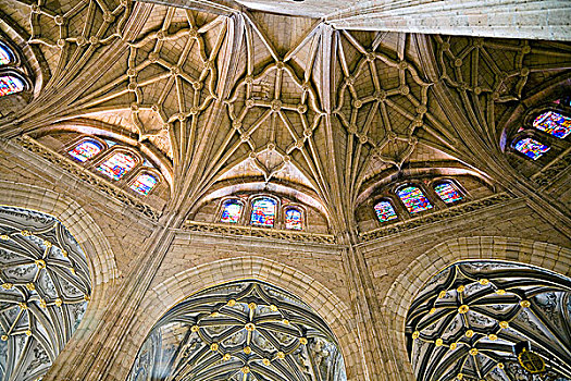 彩色玻璃窗,拱顶,天花板,塞戈维亚,大教堂,西班牙,2007年