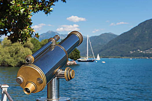 帆船,马焦雷湖,望远镜,前景,洛迦诺,瑞士,提契诺河