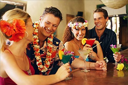 夏威夷,瓦胡岛,两个,花,伴侣,酒吧