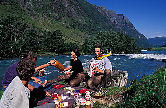 欧洲,挪威,德国人,旅游,吃饭,早午餐,河