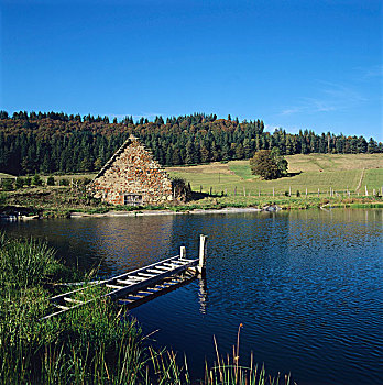 小屋,湖,多姆山,法国,欧洲