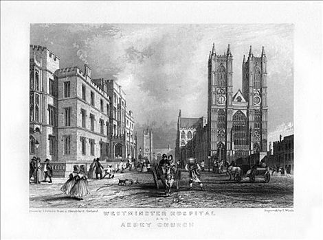 医院,教堂,伦敦,19世纪,艺术家,木头