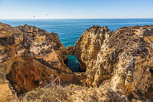 石头,拱形,海边风景,岩石,岸边,拉各斯,阿尔加维,葡萄牙,欧洲