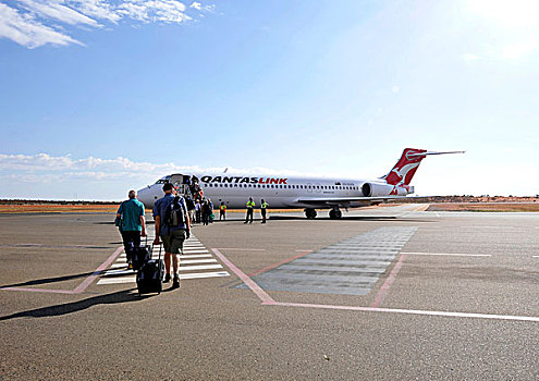 乘客,乘坐,航线,波音,石头,机场,艾尔斯岩,北领地州,澳大利亚