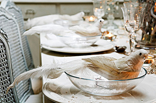 玻璃碗,装饰,鸟,餐桌