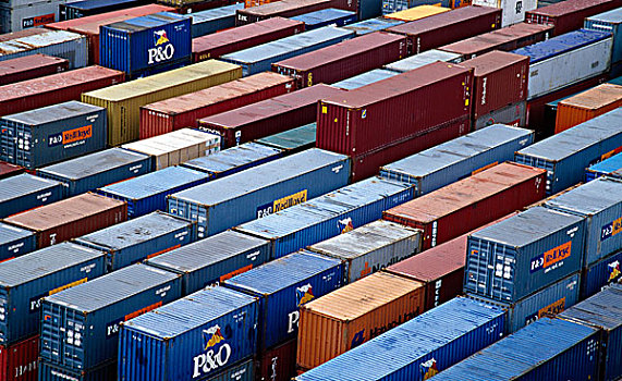 俯拍,货物集装箱,商业码头,新西兰