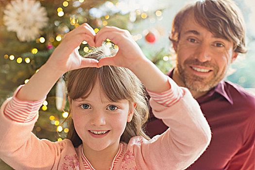 头像,微笑,父亲,女儿,心形,靠近,圣诞树